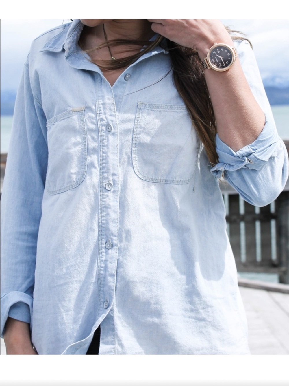 Madewell Pale Blue Perfect Ex Boyfriend Oversized Chambray Button-Front Shirt